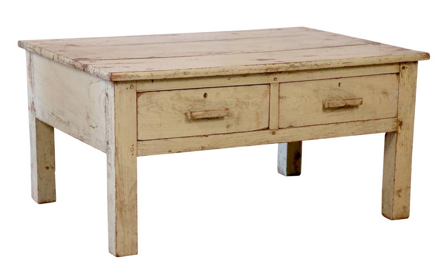 Antique bedside table in Burmese teak with original green cream patina.