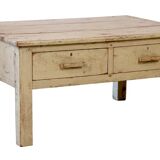 Antique Burmese teak bedside table with original green ecru patina