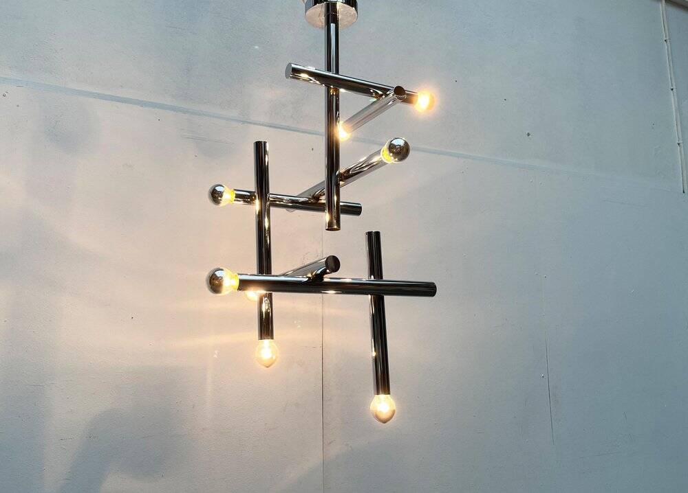 Minimalist chrome ceiling lamp from the mid-century space age by Temde, Switzerland, 1960s.