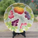 Plat à gâteau / coupe fruit faience barbotine de St Clement