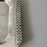 Silver metal tray with braided effect handles
