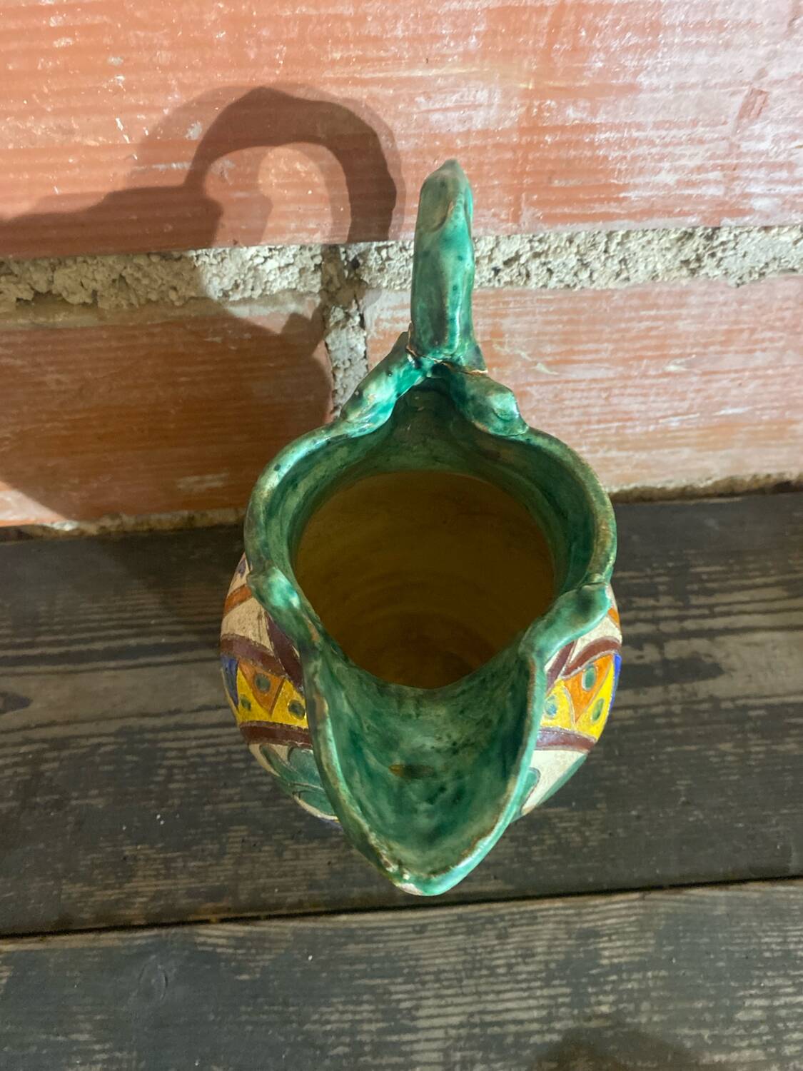 Antique Style Monaco Perugia Ceramic Pitcher with Multicolored Bird Decoration
