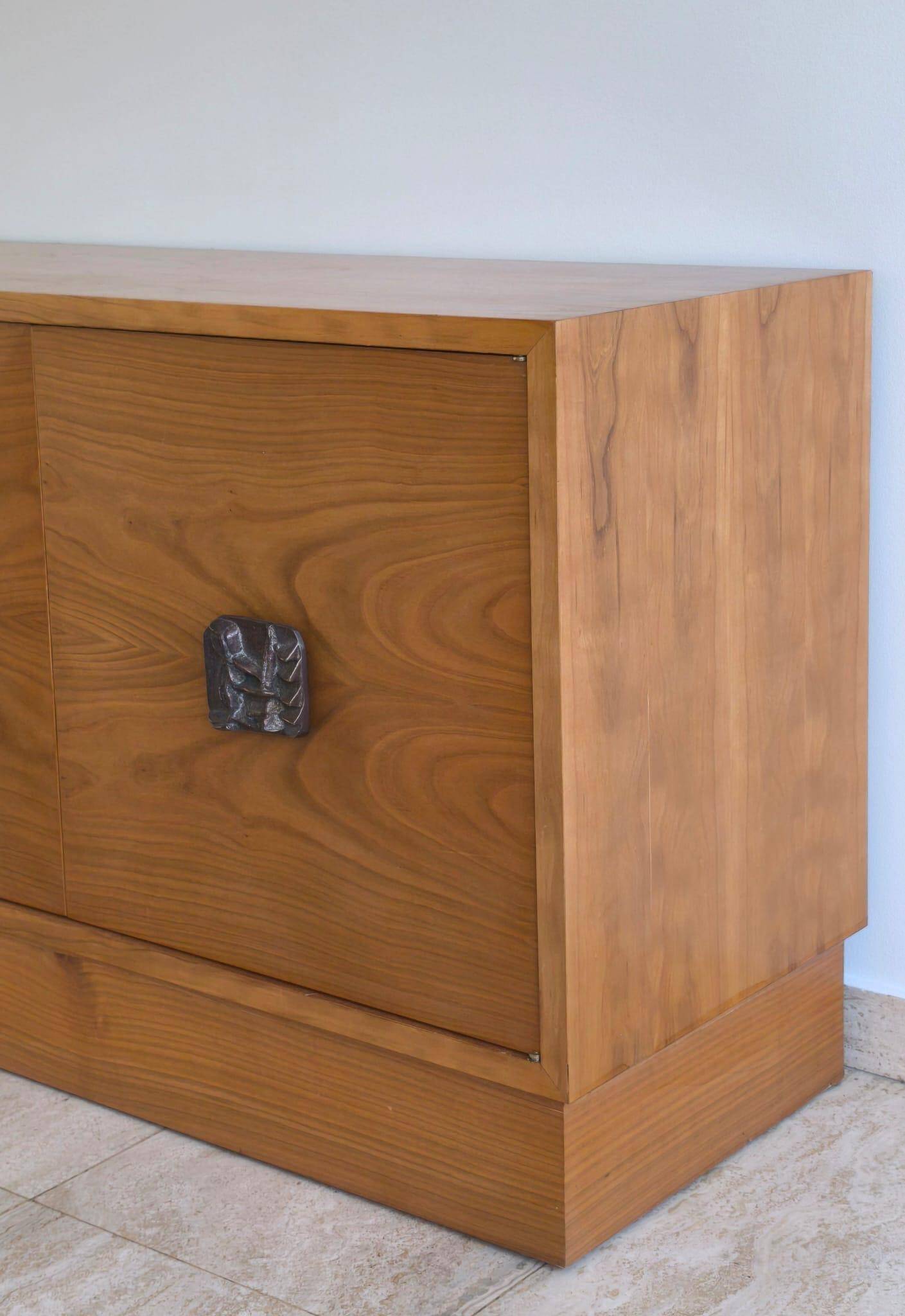 Italian Sideboard – Sculptural Wood with Bronze Handles, 1970s