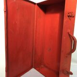 Red metal toolbox with handle