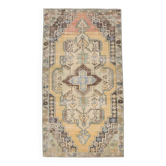 Tapis turc en laine jaune moutarde 4x8, fait main, 125x230 cm