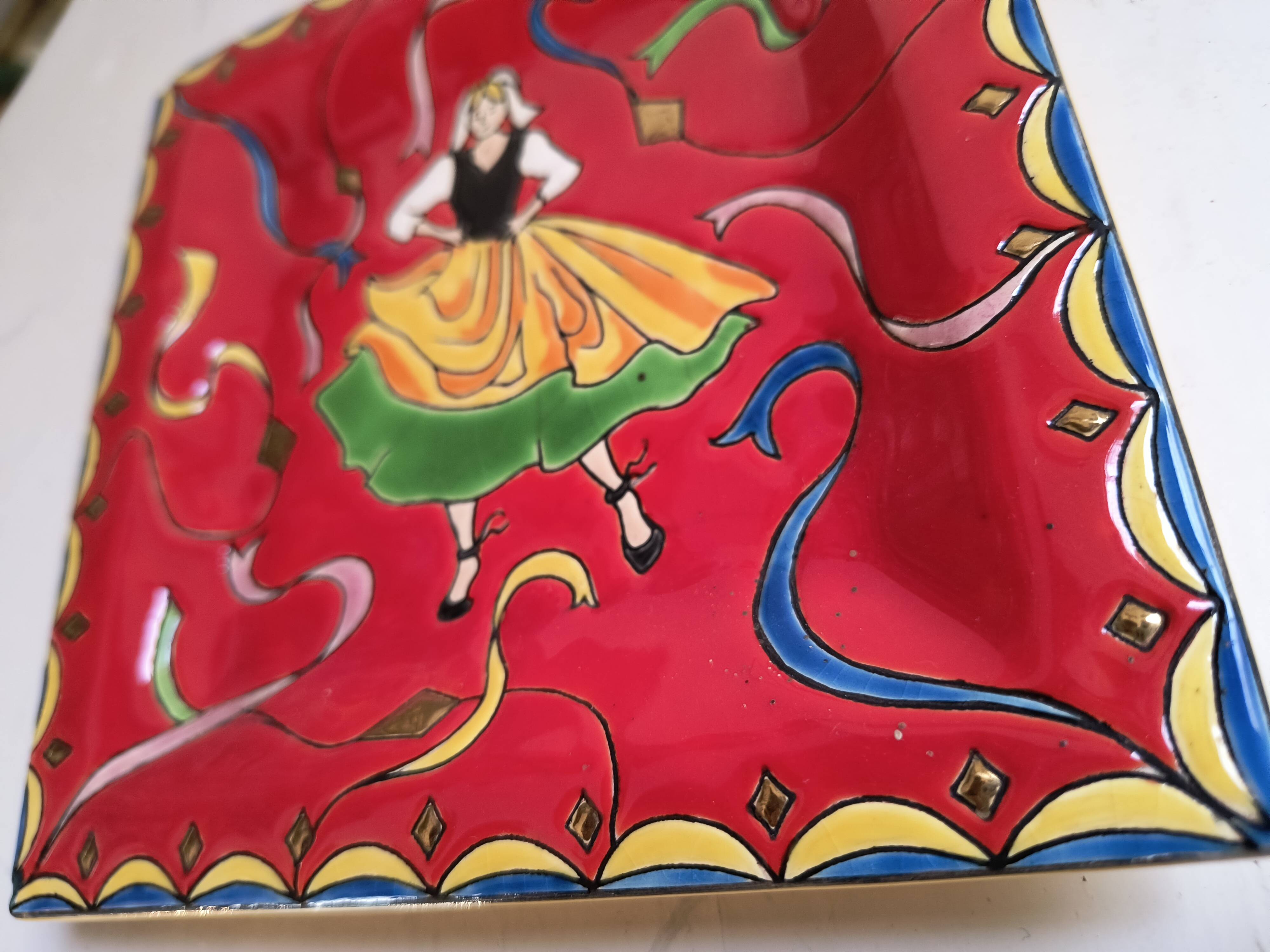 Enamel ashtray from longwy "charming round" by sylvie langet