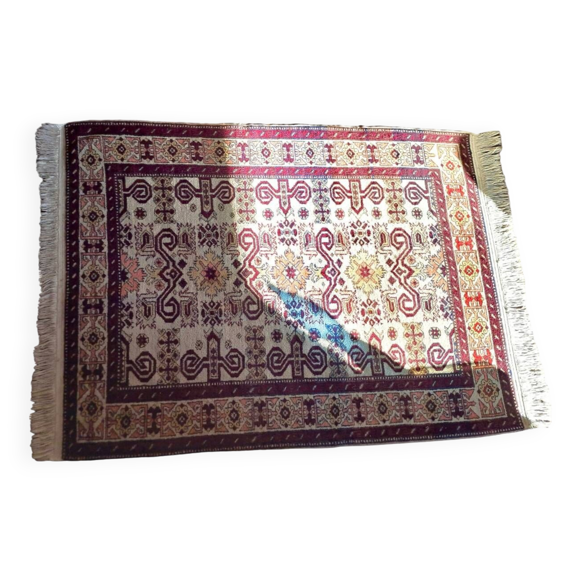 Shirvan urss oriental rug wool handmade rectangular 1940 burgundy and ecru with fringes 100% wool