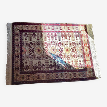 Shirvan urss oriental rug wool handmade rectangular 1940 burgundy and ecru with fringes 100% wool