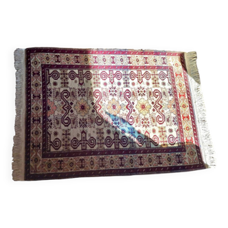 Shirvan urss oriental rug wool handmade rectangular 1940 burgundy and ecru with fringes 100% wool