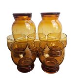 7 vintage engraved amber glasses – retro brown glass from the 70s