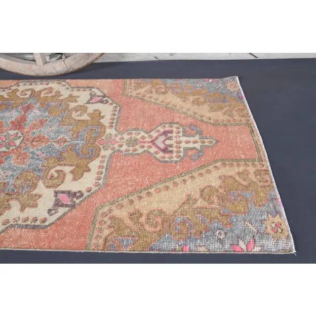 Vintage Turkish Oushak Handmade Wool Cotton Red Runner Rug 99x210