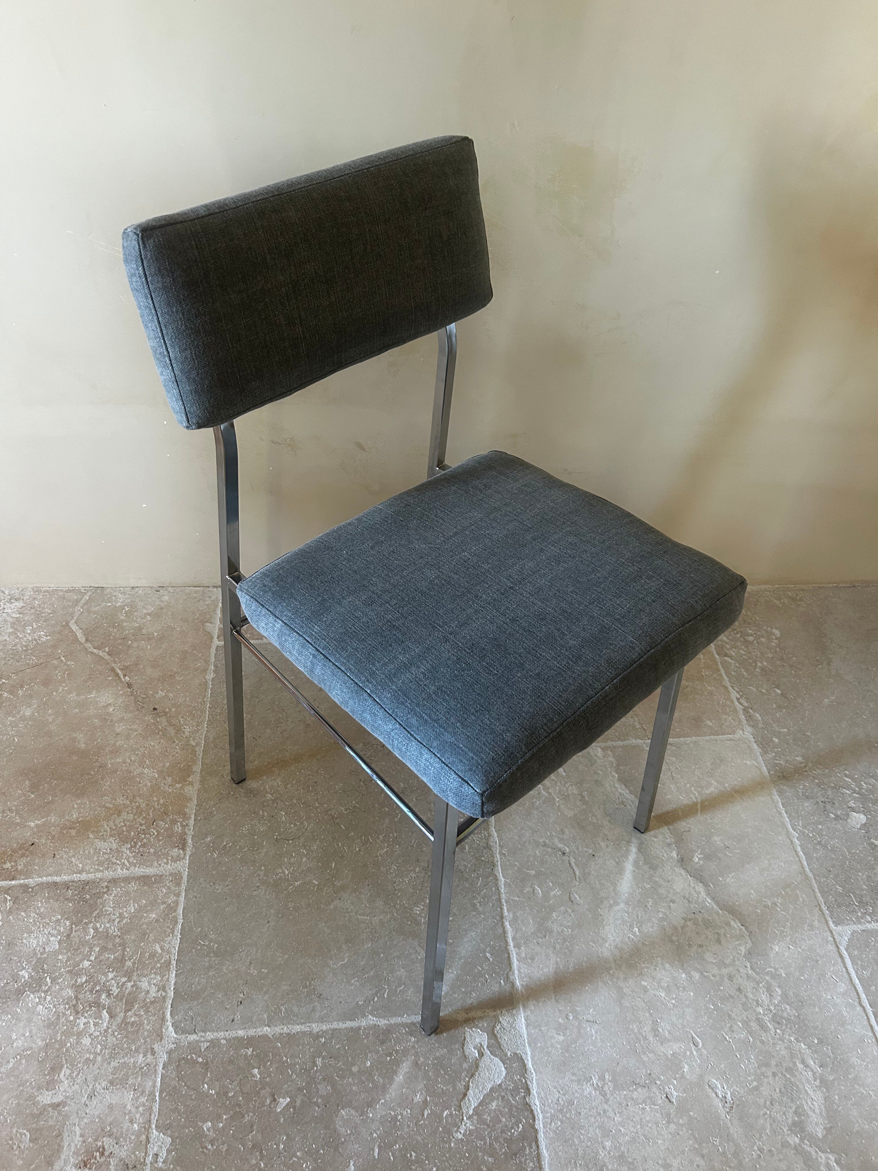 Pair of chrome and fabric chairs
