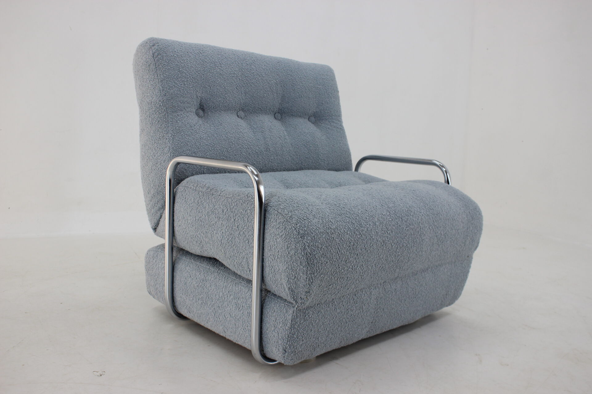 1970s convertible chrome armchair in bouclé ,czechoslovakia