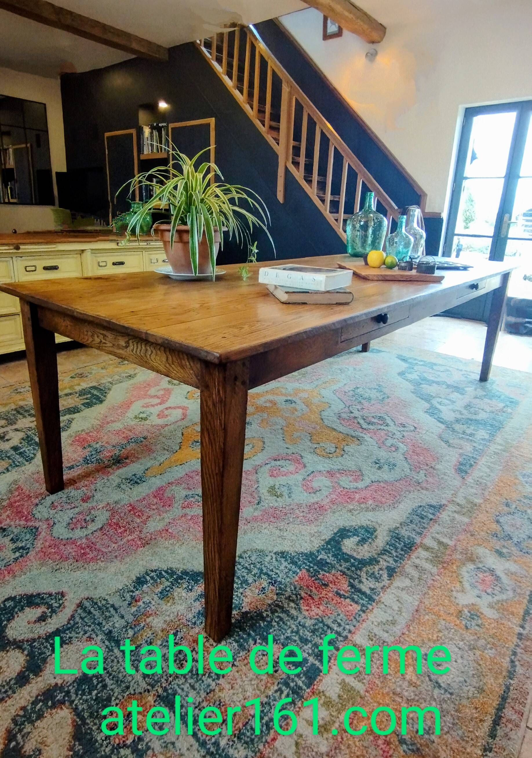 XXL solid oak farmhouse table 260x100 patinated two drawers