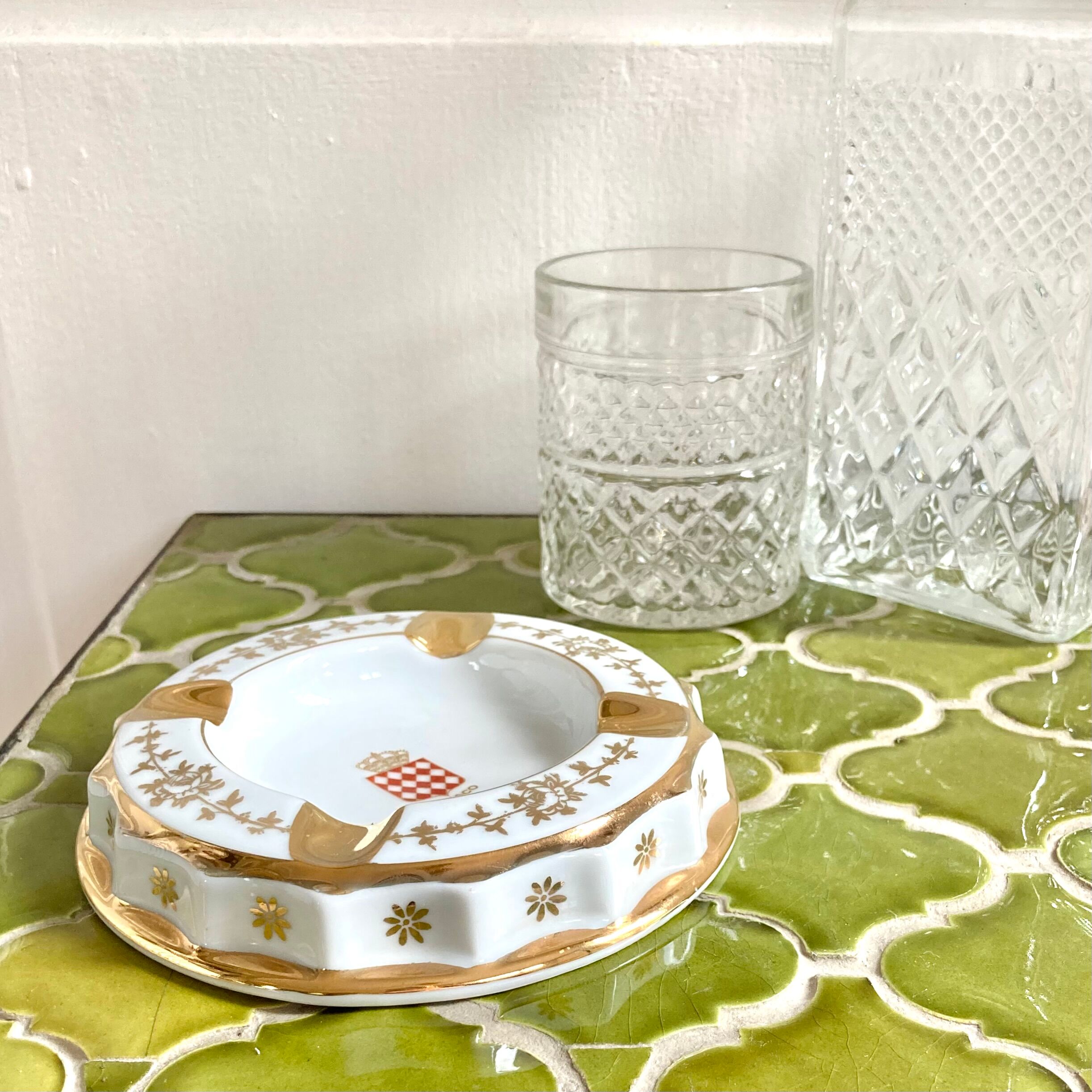 Vintage Limoges porcelain ashtray with Monaco decor