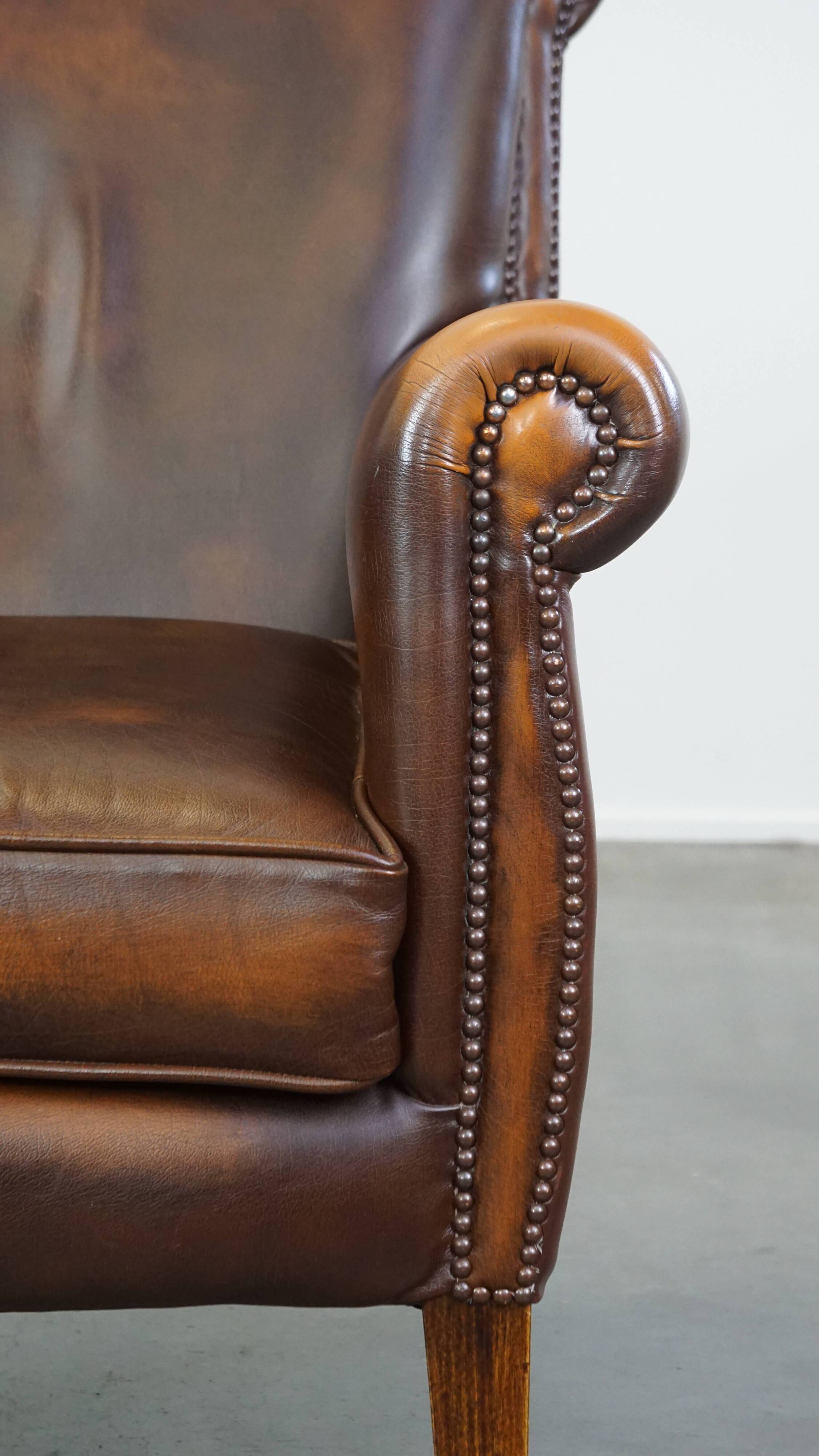 Dark brown cow leather English style armchair