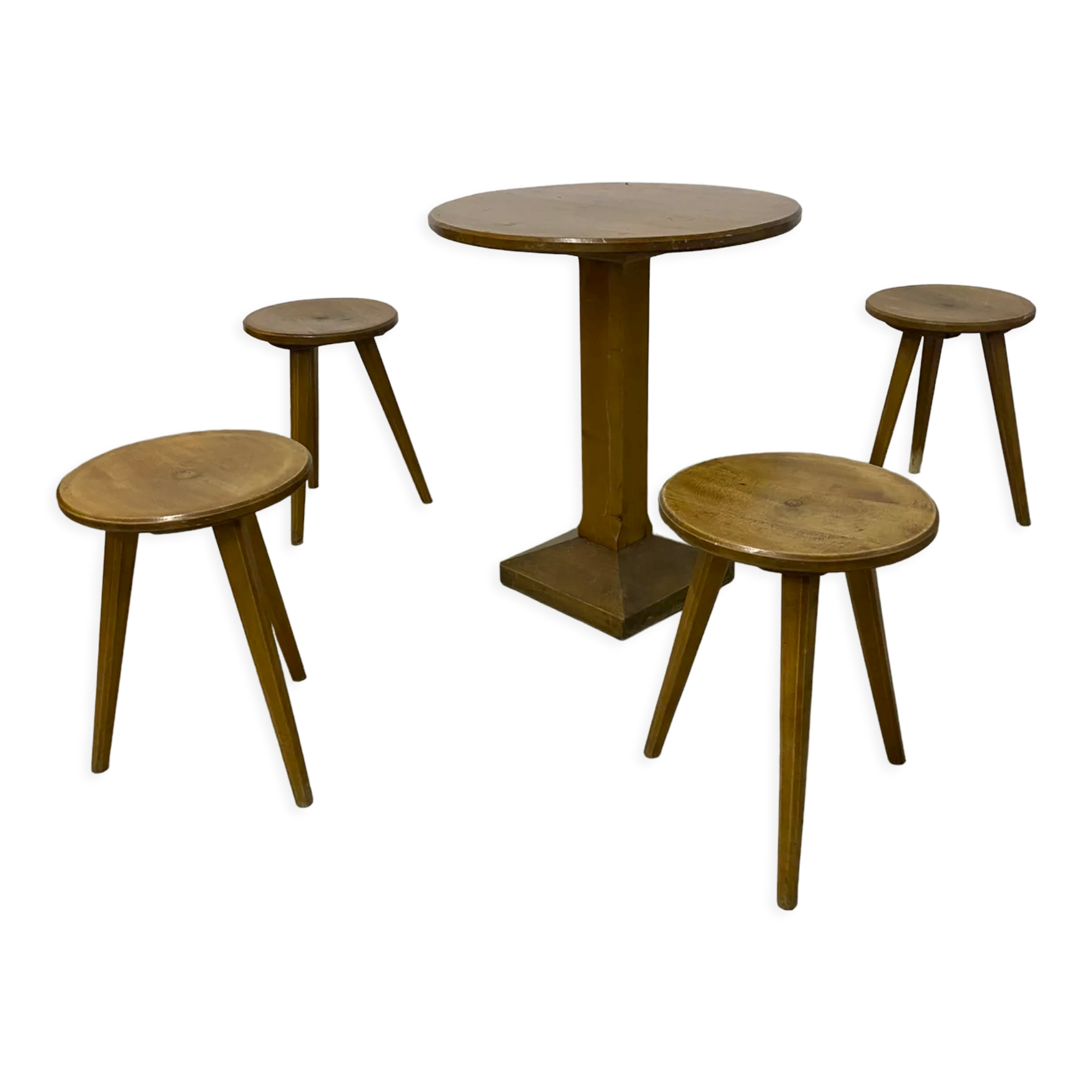 Set table and 4 wooden stools bistrot design of the 50