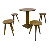 Set table and 4 wooden stools bistrot design of the 50