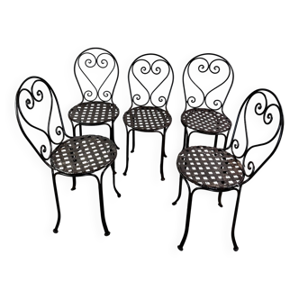 Chaises (série de 5) anciennes en fer forgé