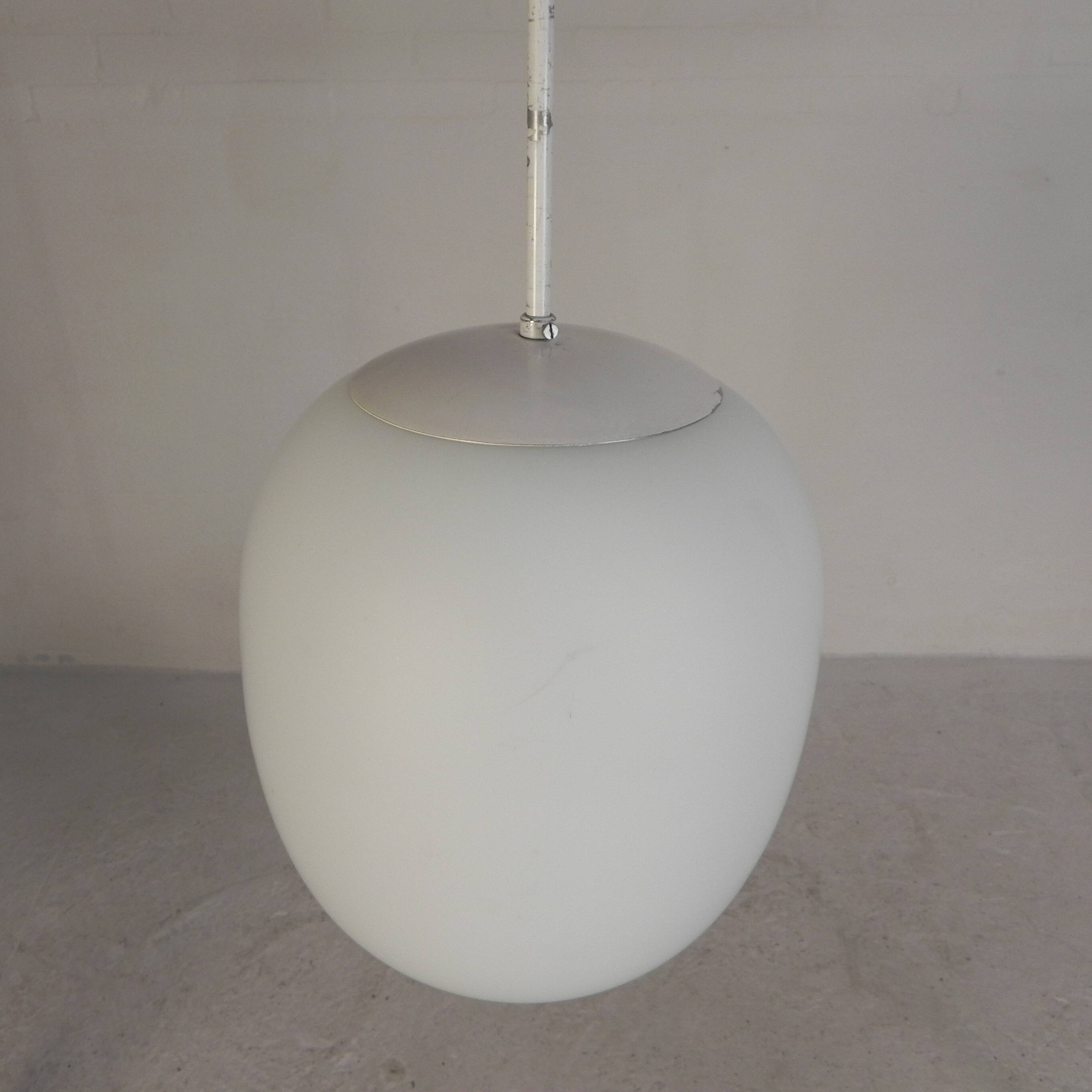 Vintage school lamp with frosted white glass shade, 1950s.