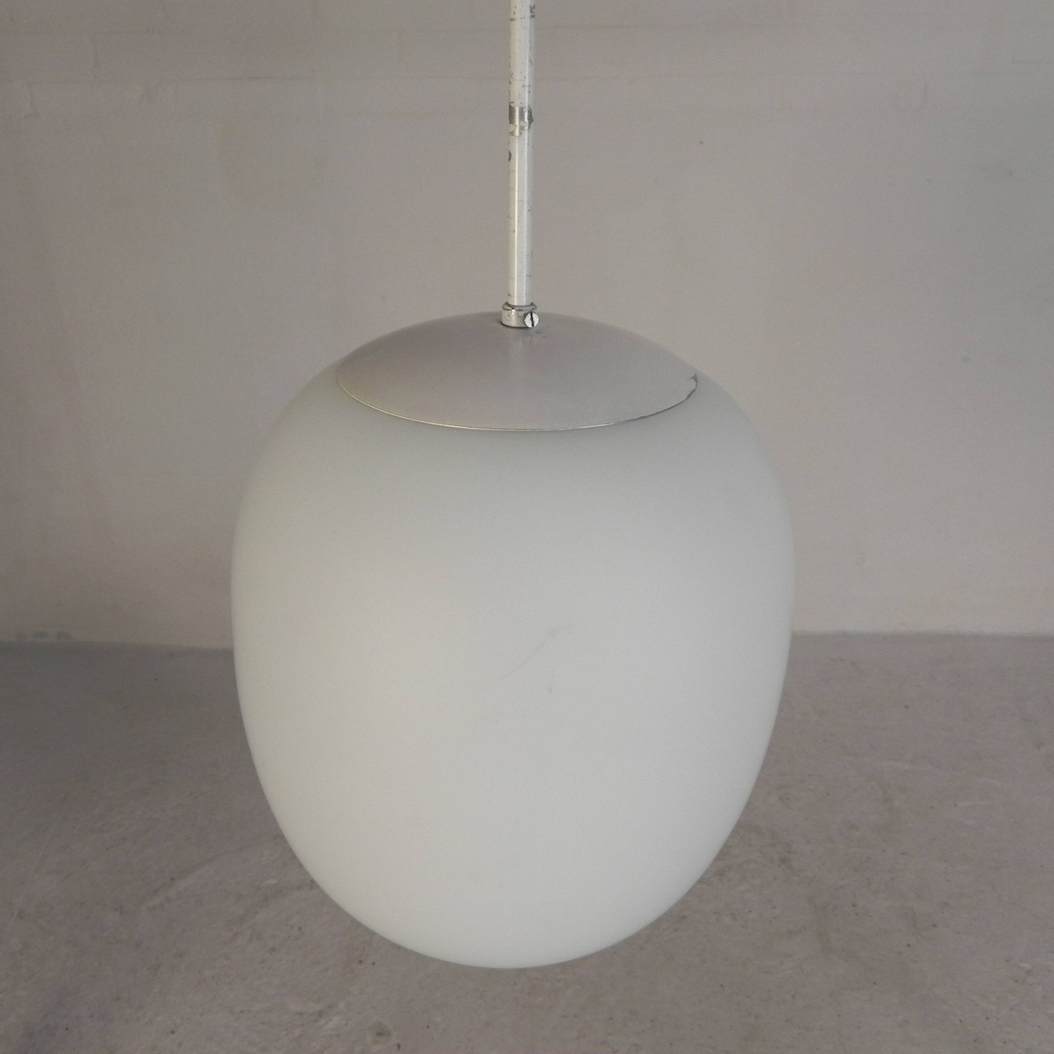 Vintage school lamp with frosted white glass shade, 1950s.