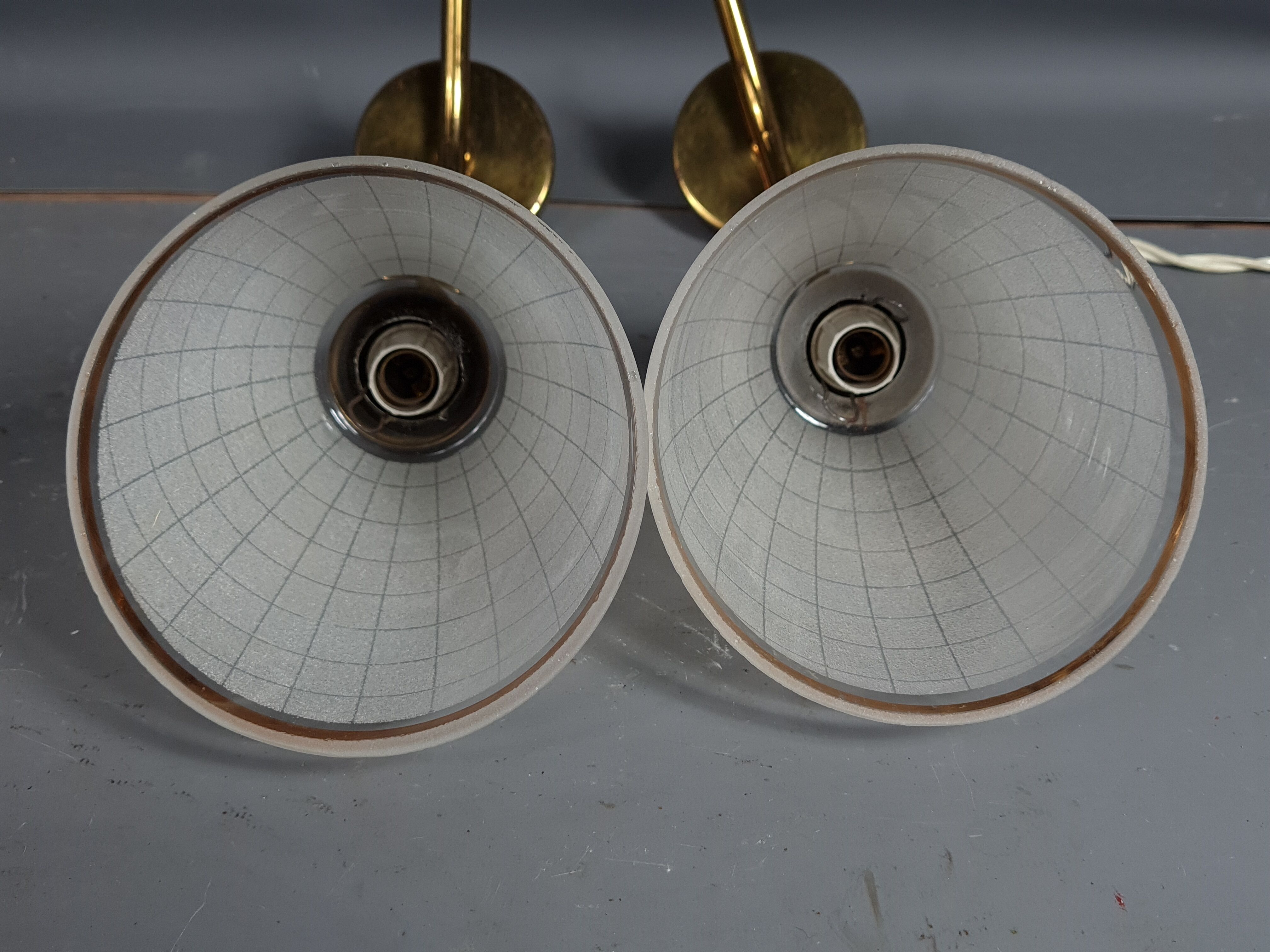Pair of wall sconces frosted glass & brass 50