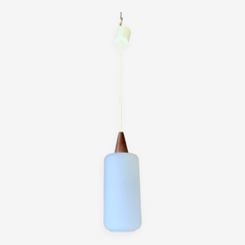 Scandinavian Pendant Lamp in Teak and Opaline, Circa 60´s