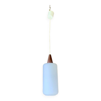 Scandinavian Pendant Lamp in Teak and Opaline, Circa 60´s