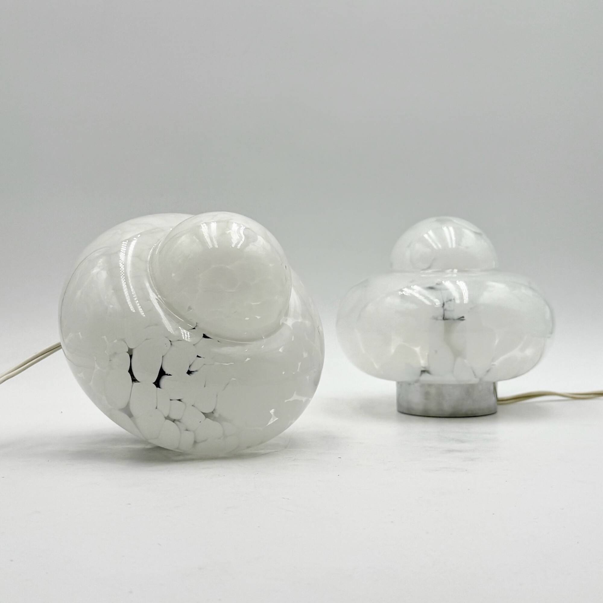 Pair of 1960s UFO Table Lamps with Marbled Glass Lampshade