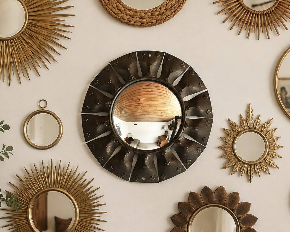 Miroir soleil convexe oeil de sorcière Chaty Vallauris A.M, France 1950