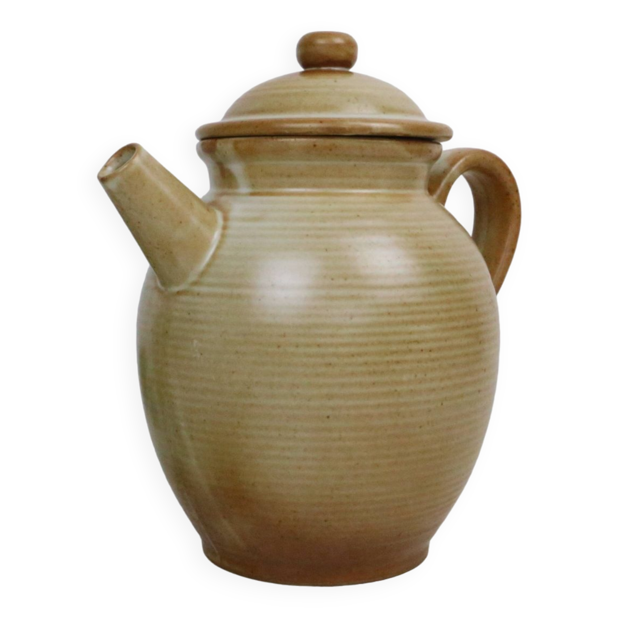 Vintage beige stoneware teapot, signed Grès Village