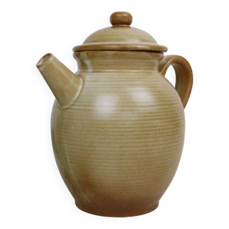 Stoneware teapot, signed Grès Village, beige, vintage