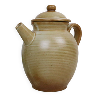Vintage beige stoneware teapot, signed Grès Village
