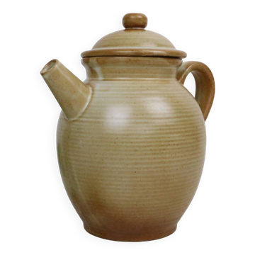 Vintage beige stoneware teapot, signed Grès Village