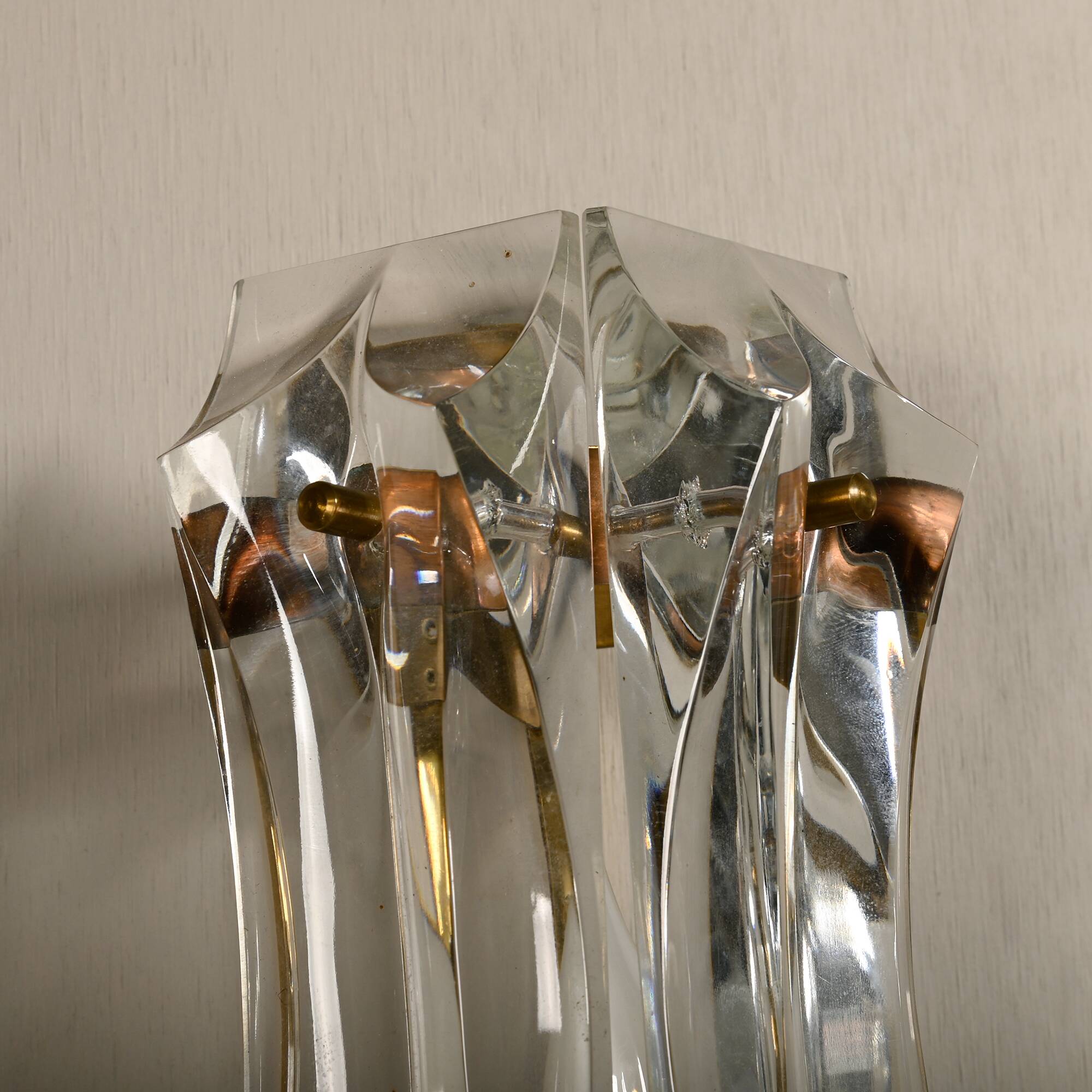 Set of vintage Danish Modern Brass and Glass Wall Sconces, 1970's