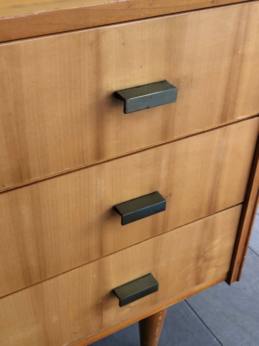 Secretary in Sycamore with Bronze Handles, French Work