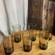 6 verres à eau en verre brun fumé, années 70