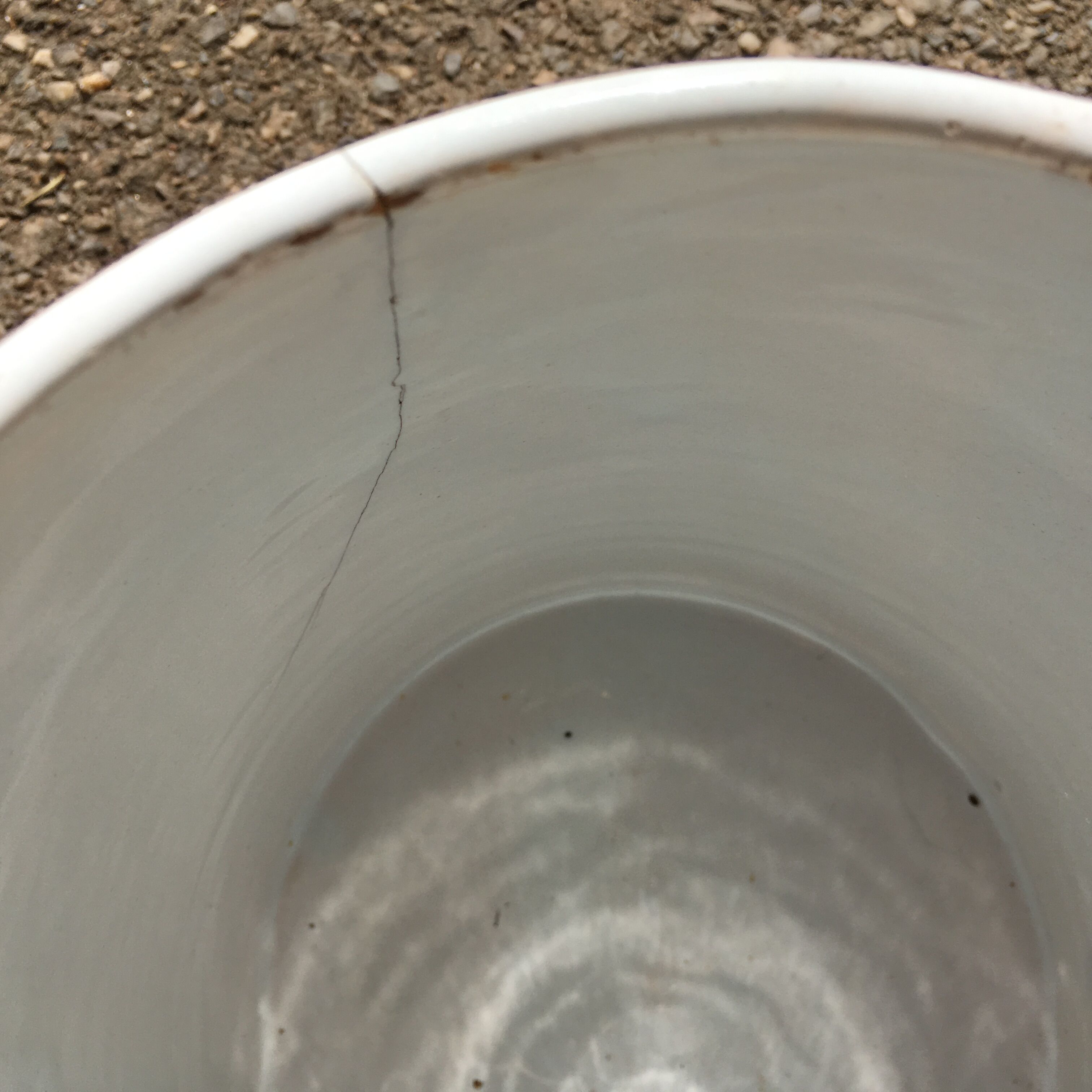 Large white glazed terracotta pot