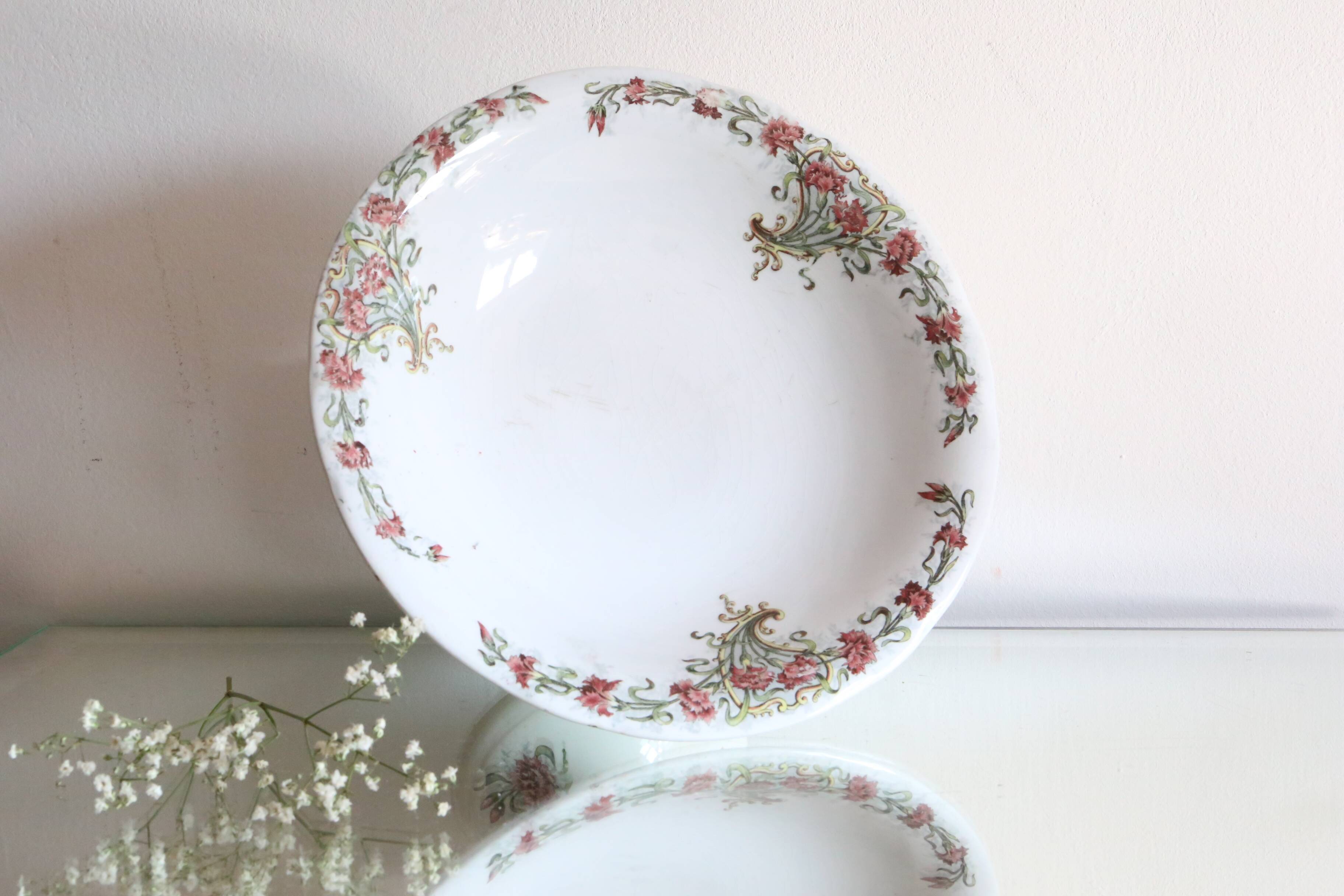 Antique dish, polychrome ironstone compote dish, “Guirlandes” model from the