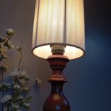 Vintage rustic chic wood table lamp with ecru thread shade