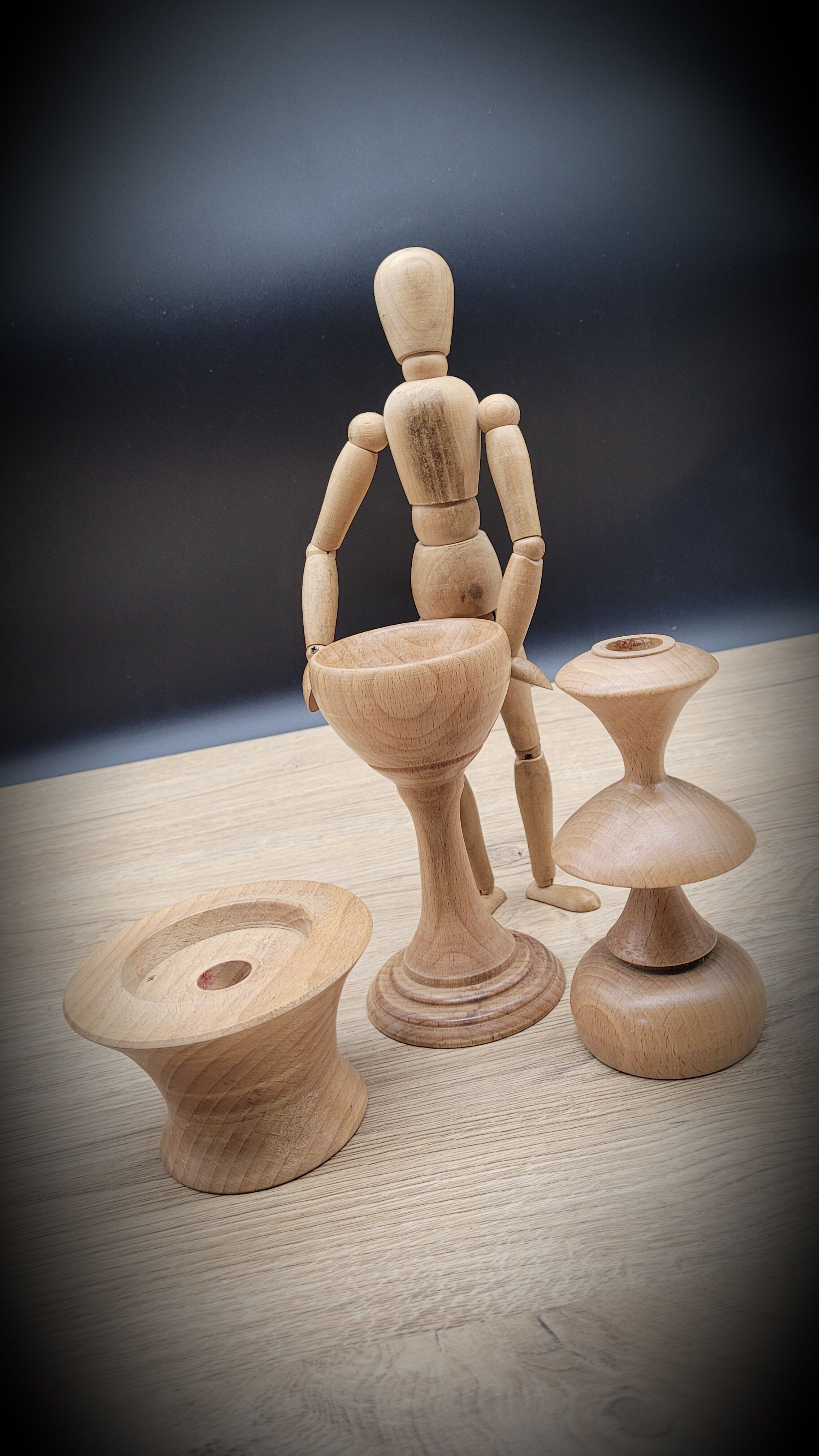 Trio wooden candle holders