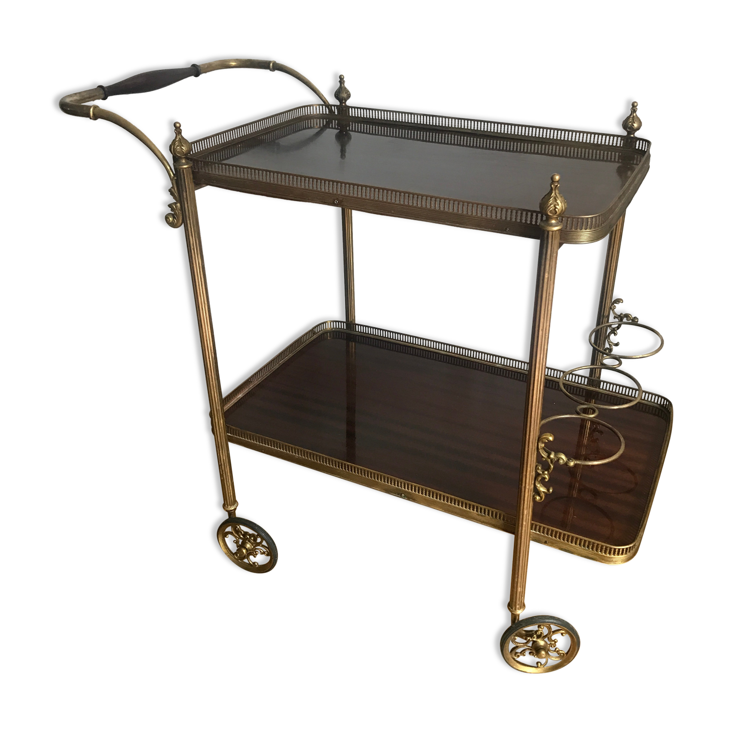 Service bar with vintage wheels in formica and brass 60s