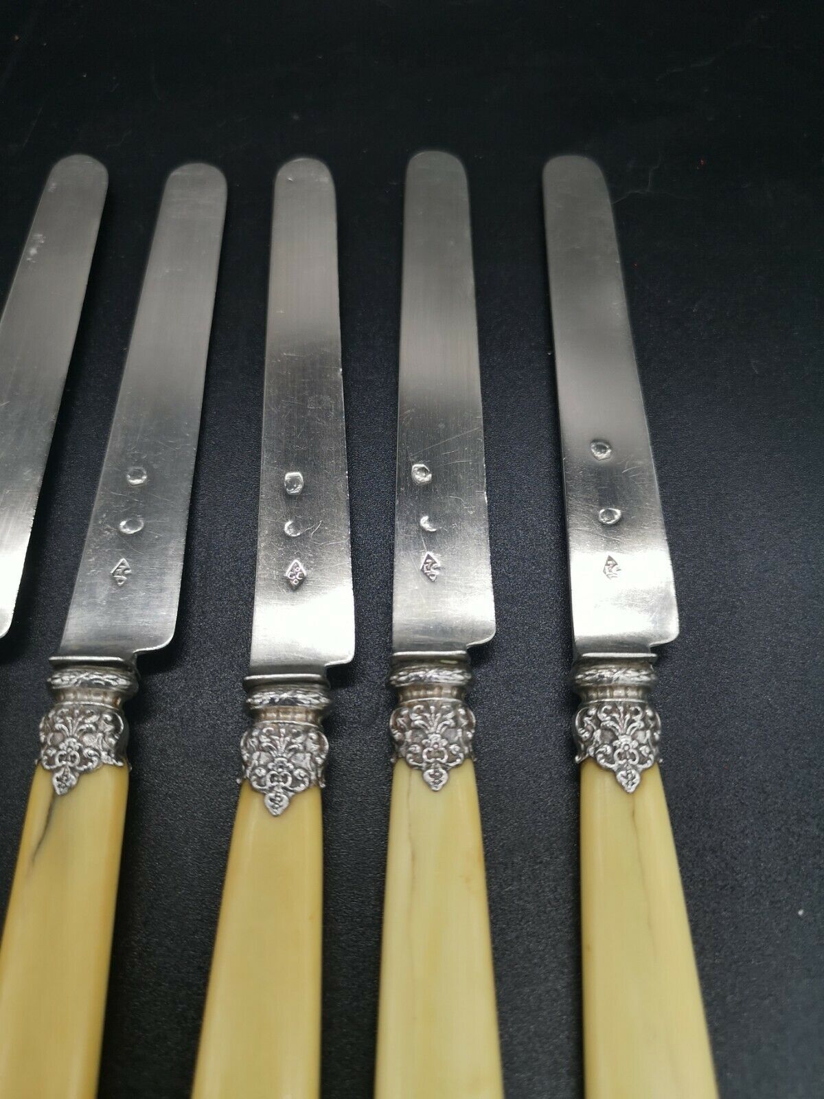 Series of 6 fruit knives blade silver punch Old man handle bone