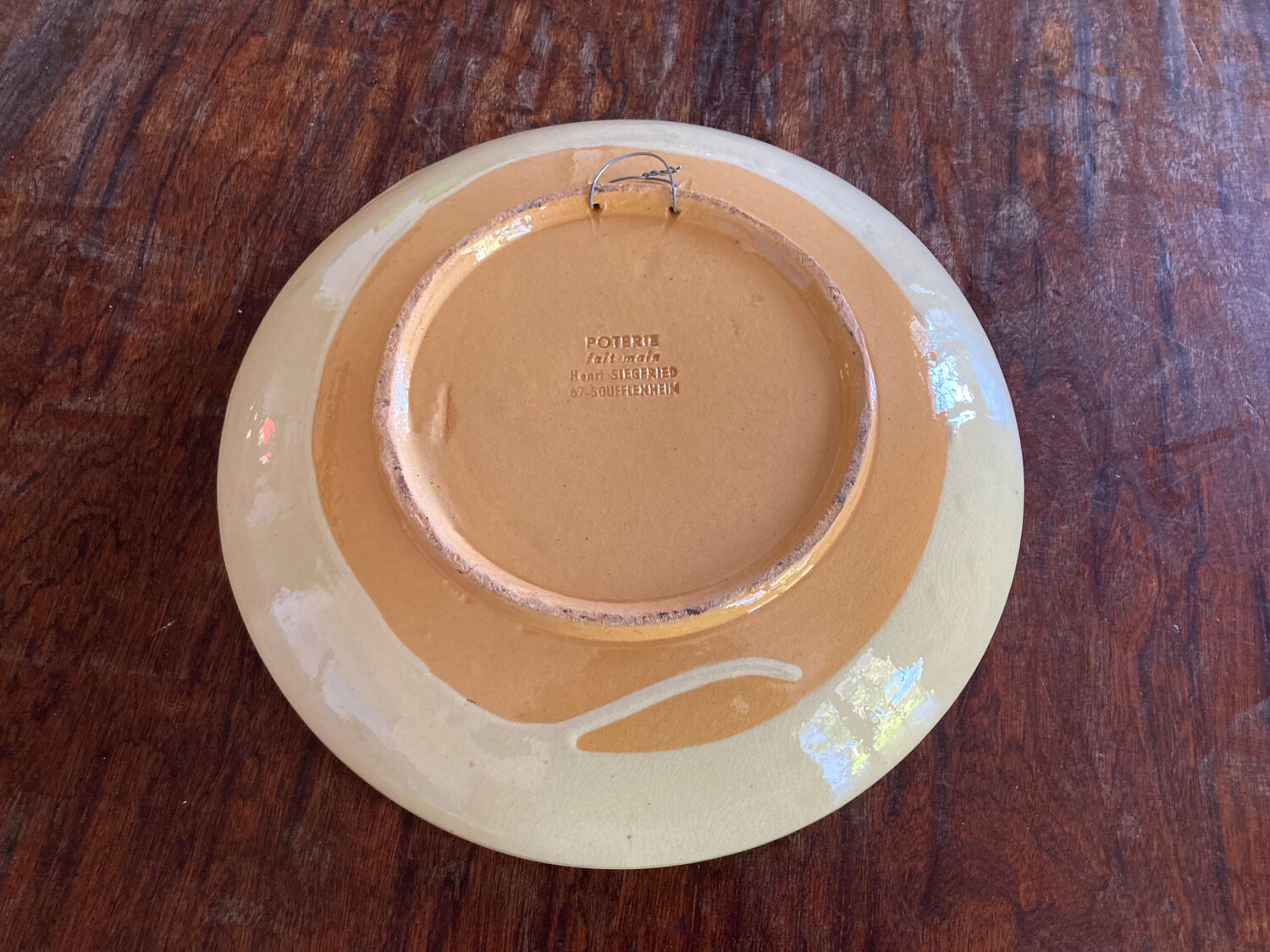 Alsatian artisanal ceramic dish diam 30 cm Soufflenheim H Siegfried