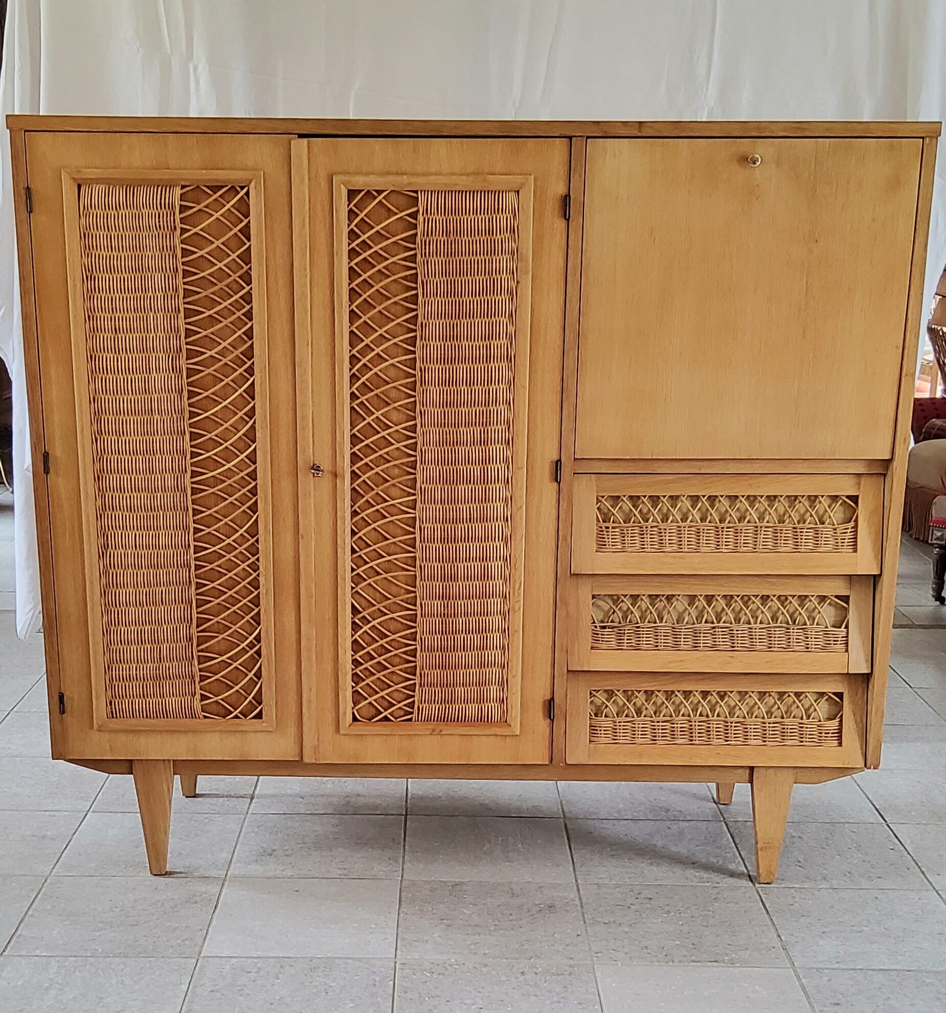 Wood and rattan cabinet