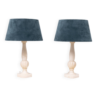 Paire de lampes de table grecques classiques en albâtre années 1970