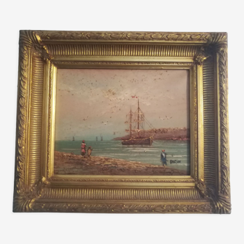 Huile sur toile signée Barton marine dans cadre doré