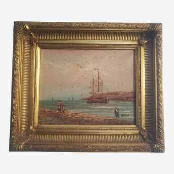 Oil on canvas signed Barton marine in gilded frame