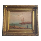Oil on canvas signed Barton marine in gilded frame