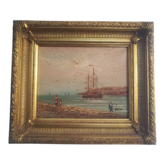 Oil on canvas signed Barton marine in gilded frame